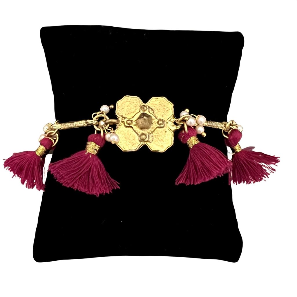 Nwt Anthropologie Shiraleah Freya Bracelet Gold Magenta Tassel Boho Jewe 25$